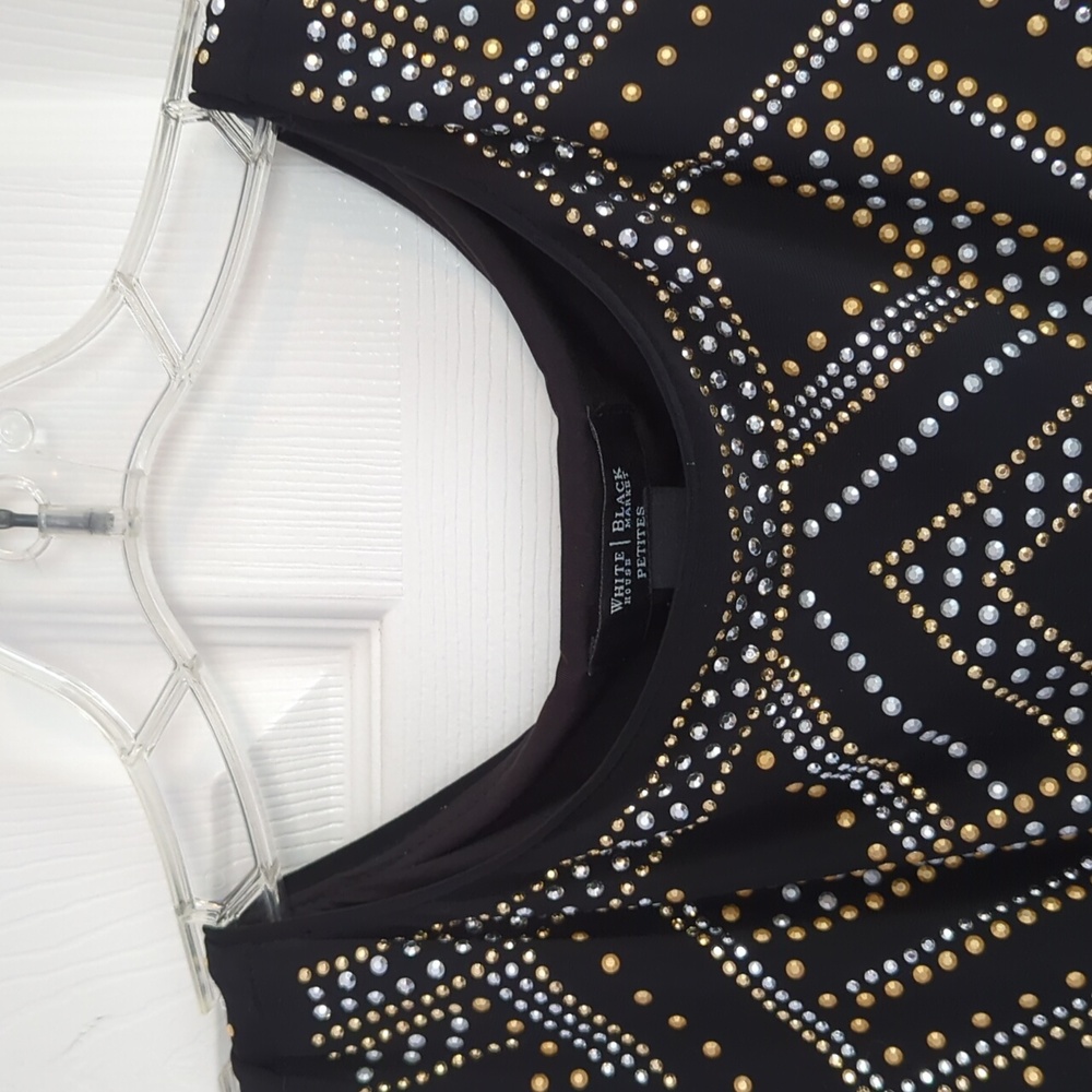 WHBM Black Silver Gold Studded Design Sleeveless Cocktail Art Deco Dress SP - Picture 3 of 6